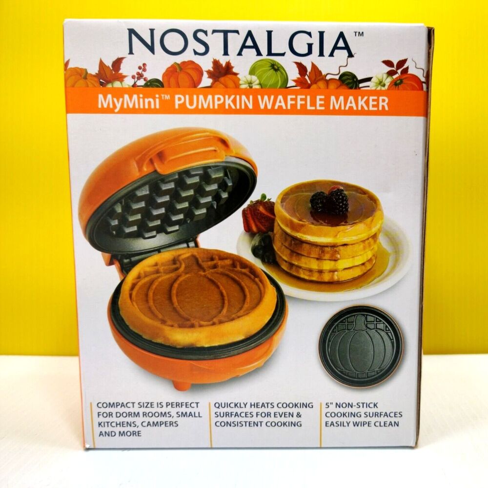 Nostalgia MyMini Pumpkin Pattern Waffle Maker NEW Compact Sz 5 inch NonStick